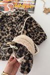 Leopar Desenli Çantalı Kız Bebek Kürk Kışlık Ceket - Leopar