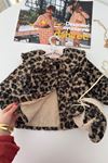 Leopar Desenli Çantalı Kız Bebek Kürk Kışlık Ceket - Leopar
