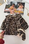Leopar Desenli Çantalı Kız Bebek Kürk Kışlık Ceket - Leopar
