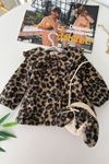 Leopar Desenli Çantalı Kız Bebek Kürk Kışlık Ceket - Leopar