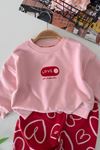 Love Baskılı Kalp Desenli 2’li Kız Bebek Takımı-Pembe - Pembe