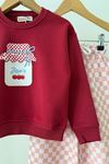 Kavanoz Baskılı Sweatshirt ve Kareli Pantolonlu Kız Çocuk 2’li Takım - Kırmızı