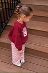 Kavanoz Baskılı Sweatshirt ve Kareli Pantolonlu Kız Çocuk 2’li Takım - Kırmızı