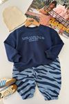 Yazı Baskılı Sweatshirt ve Kamuflaj Desenli Erkek Çocuk 2’li Takım - Mavi