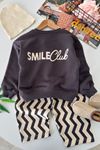 Smile Clup Baskılı Çizgi Desenli Erkek Çocuk 2 li Takım - Gri