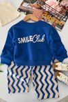 Smile Clup Baskılı Çizgi Desenli Erkek Çocuk 2 li Takım - Mavi