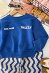 Smile Clup Baskılı Çizgi Desenli Erkek Çocuk 2 li Takım - Mavi