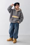 Miniğimin Cicileri Kanguru Cep Detaylı Kapüşonlu Unisex Çocuk Polar Sweat - Gri