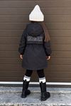 Asimetrik Kesim Unisex Çocuk kışlık Mont - Siyah