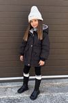 Asimetrik Kesim Unisex Çocuk kışlık Mont - Siyah