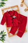 Taç İşleme Detaylı Kadife Kız Çocuk Pijama Takımı - Kırmızı