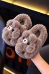 Ayıcık Figürlü Kalın Tabanlı Peluş Çocuk Ev Ayakkabısı - Kahve