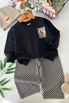 Dama Desenli Pantolonlu Kaplan Baskılı Sweatshirt Erkek Çocuk 2’li Takım - Antrasit