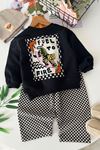 Dama Desenli Pantolonlu Kaplan Baskılı Sweatshirt Erkek Çocuk 2’li Takım - Antrasit