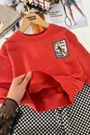 Dama Desenli Pantolonlu Kaplan Baskılı Sweatshirt Erkek Çocuk 2’li Takım - Kiremit