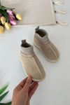İçi Kürklü Çorap Detaylı Süet Unisex Çocuk Botu - Bej