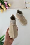 İçi Kürklü Çorap Detaylı Süet Unisex Çocuk Botu - Bej