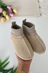 İçi Kürklü Çorap Detaylı Süet Unisex Çocuk Botu - Bej