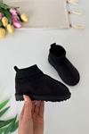 İçi Kürklü Çorap Detaylı Süet Unisex Çocuk Botu - Siyah