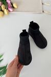 İçi Kürklü Çorap Detaylı Süet Unisex Çocuk Botu - Siyah