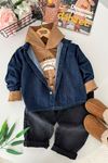 Kapitone Yelekli Denim Erkek Çocuk 4’lü Takım - Krem