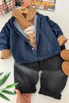 Kapitone Yelekli Denim Erkek Çocuk 4’lü Takım - Krem