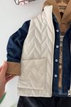 Kapitone Yelekli Denim Erkek Çocuk 4’lü Takım - Krem