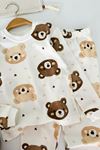 Ayıcık Baskılı Pamuklu Unisex Çocuk Pijama Takımı - Kahverengi