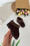 İçi Kürklü Süet Unisex Çocuk Botu - Acı Kahve