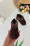 İçi Kürklü Süet Unisex Çocuk Botu - Acı Kahve