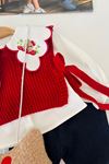 Çilek Yaka İşleme Detaylı Trikolu Çantalı Kız Bebek 4 lü Takım - Kırmızı