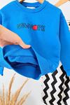 New York Nakışlı Oversize Sweatshirt ve Zikzak Desenli Pantolonlu Erkek Çocuk 2’li Takım - Mavi