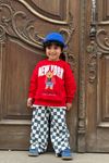 New York Bear Detaylı Damalı Unisex Çocuk Takım - Kırmızı