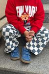 New York Bear Detaylı Damalı Unisex Çocuk Takım - Kırmızı