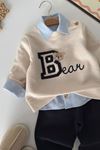 Bear Desenli Erkek Bebek 3 lü Takım - Krem